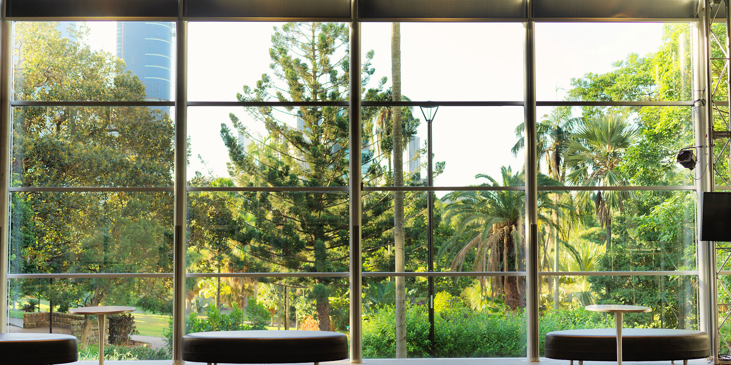 gardens theatre foyer and view to botanic gardens